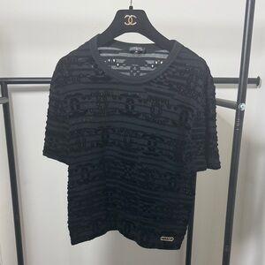 CHANEL Black  CC Logo Short Sleeve Top XS